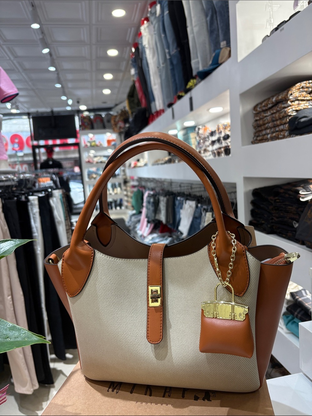 Classic Cream and Tan Tote Handbag